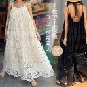 【送料無料】リゾート ワンピース キャミワンピース カットワークレース リゾートワンピース 花柄 ワンピース さらりと心地よい 涼やか 夏 ワンピース 無袖