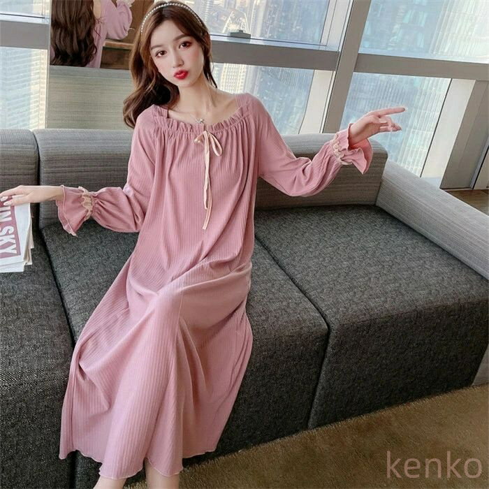 【送料無料】ネグリジェ ルームウェア レディース パジャマ ワンピース ルームワンピース 可愛い 長袖 ルーム 寝巻き 柔らか ロングワンピース ナイトウェア