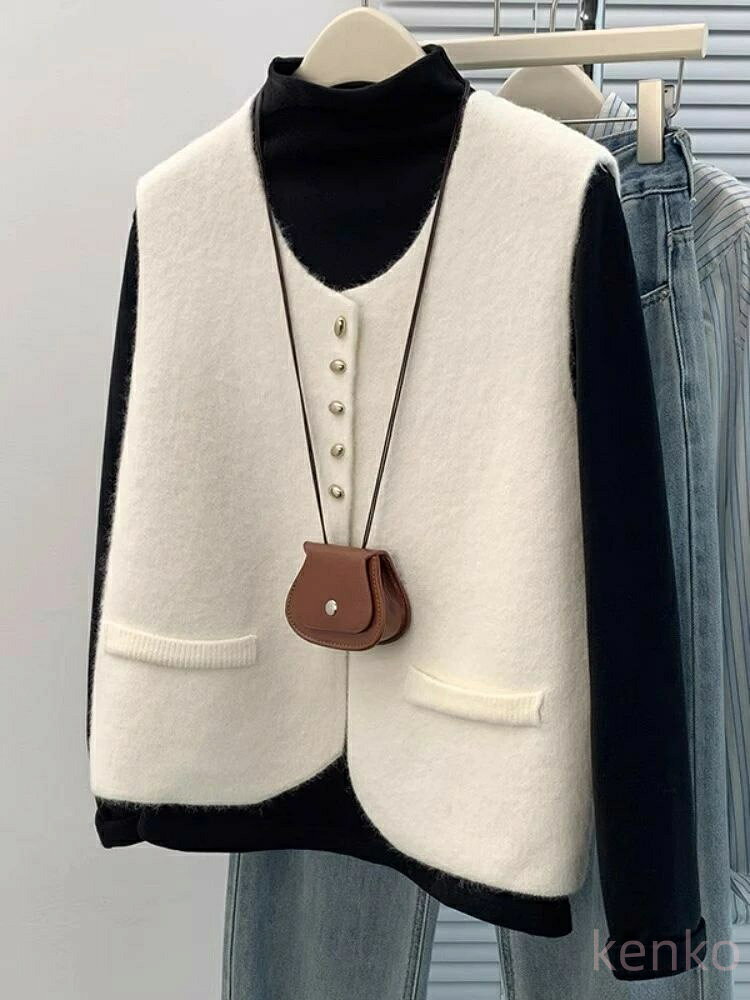 【送料無料】ニットベスト レディース セーターベスト 春 秋 冬 ベスト vネック トップス 無地 シンプル ボタン 前開き 袖なし 春服 セーター ノースリーブ(4)