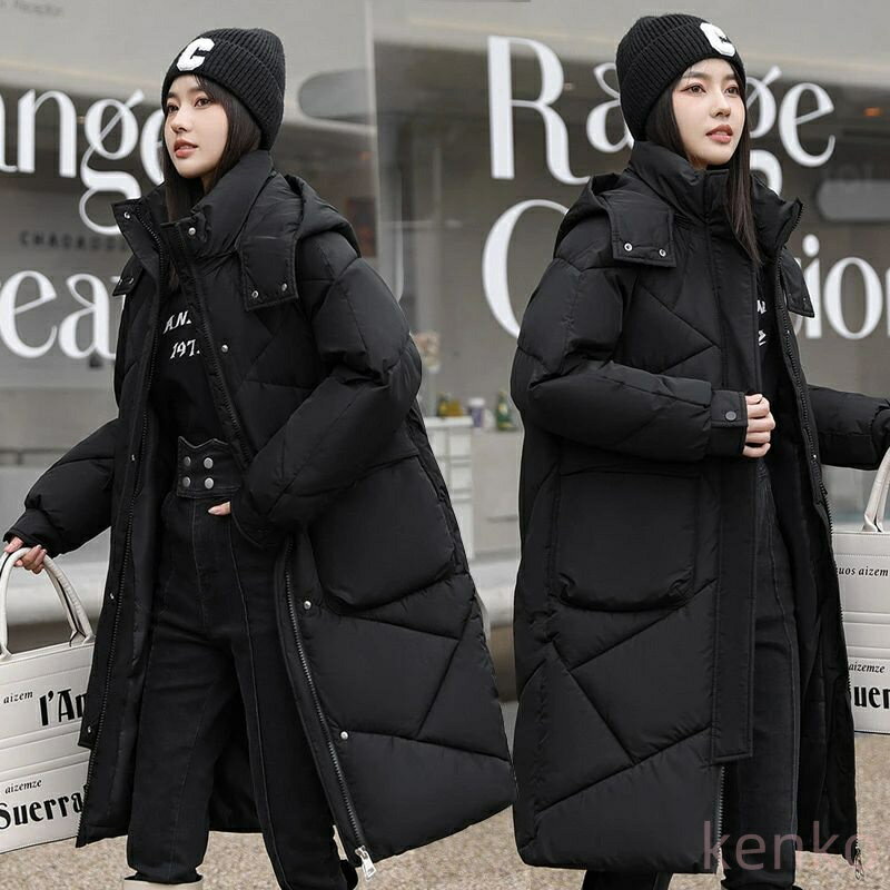 【送料無料】ロングダウンコート ベンチコート レディース 冬 中綿 防寒 厚手 無地 フード付き 暖かい カジュアル 通勤 通学