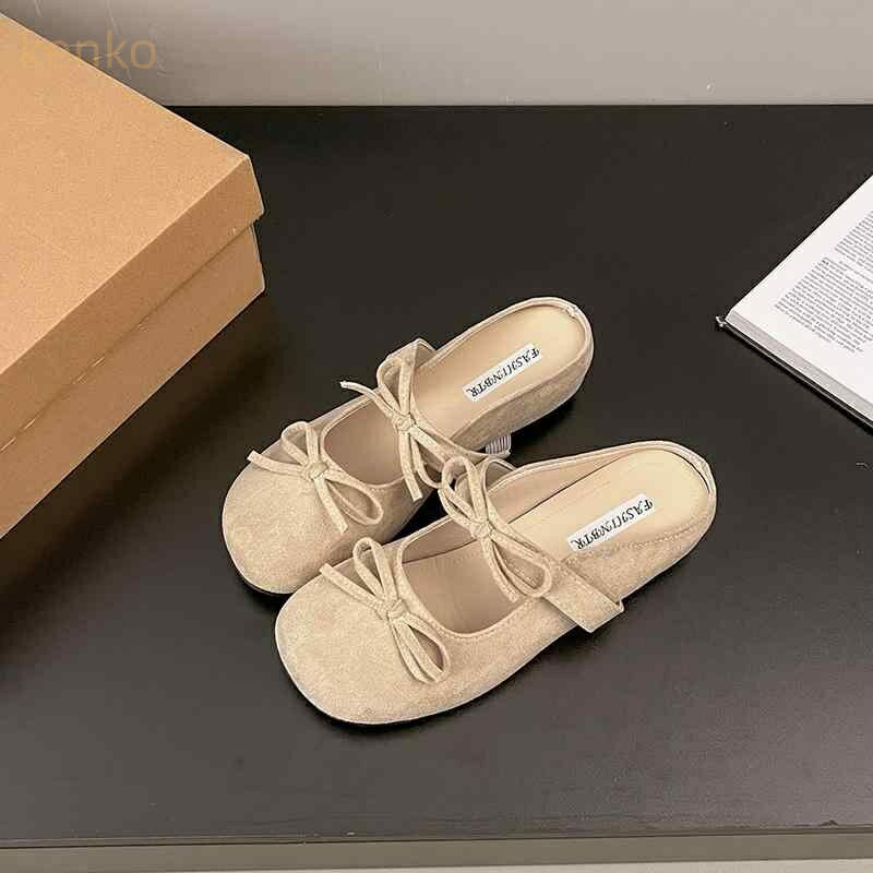 ミュール リボン フラットシューズ ラウンドトゥ つま先あり PUレザー ワンストラップ 通気性 快適 普段使い カジュアル 夏 ブルー イエロー レッド ベージュ シルバー ゴム底