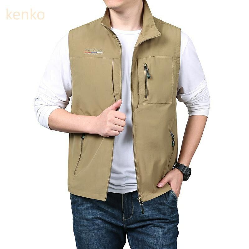 ベスト メンズ 男性用 中年 シニア 多ポケット 速乾 ワーク アウトドア フィッシング 釣り 大きいサイズ ビッグサイズ ゆったり ルーズ Vネック ポリエステル ノーアイロン 普段使い ジレ