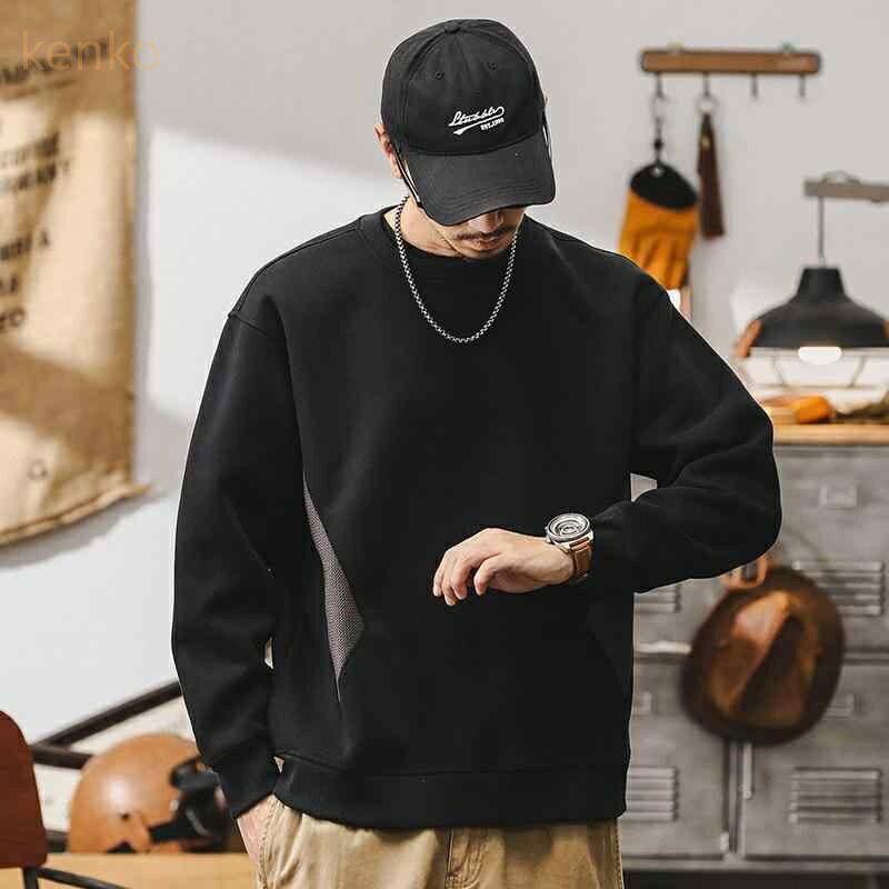 トレーナー スウェット メンズ プルオーバー クルーネック アメカジ レトロ ヘビーウェイト 切り替え ビッグシルエット ゆったり 長袖 綿 カジュアル シンプル 普段使い 秋冬