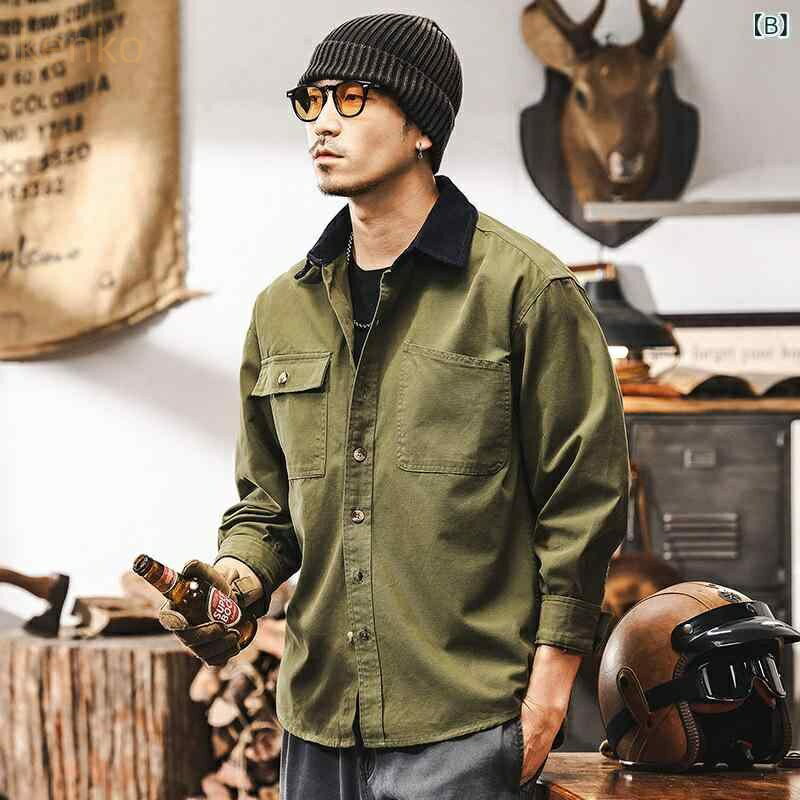 シャツ メンズ 起毛 ワークシャツ トップス アメカジ アメリカンヴィンテージ カジュアル ゆったり オーバーサイズ 襟付き コットン 綿 イージーケア 無地 春夏 アウトドア 男性用