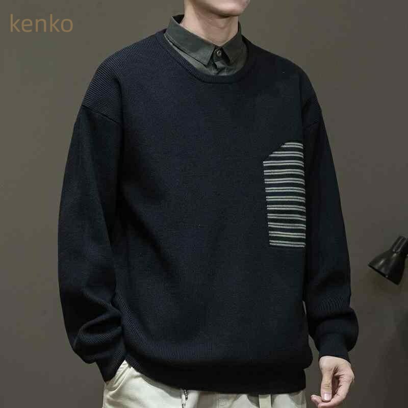 ニット メンズ フェイクレイヤード ポロ襟 セーター インナー 大きいサイズ ゆったり 春秋 ウォッシャブル 兎毛 レーヨン カジュアル 普段使い