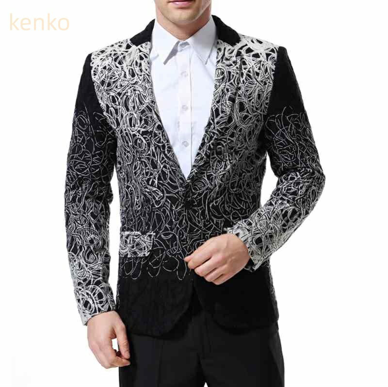 ジャケット メンズ 男性用 カジュアル テーラードジャケット スリムフィット シングルボタン 花柄 刺? スタンドカラー 欧米風 ビジネススタイル 綿 コットン ポリエステル 春秋 ブラック 黒