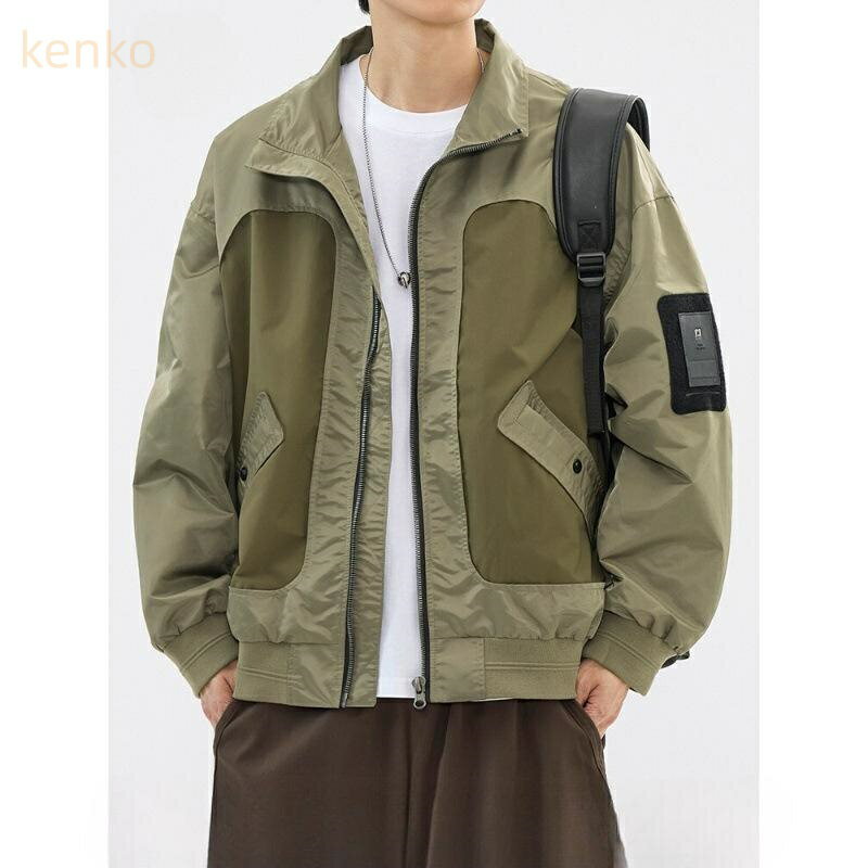 ブルゾン メンズ 男性用 フライトジャケット ボンバージャケット 秋冬 レトロ ビンテージ トレンド 防風 カジュアル 薄手 ゆったり ジップアップ ドロップショルダー ポリエステル スポーツ アウトドア ネイビー グリーン