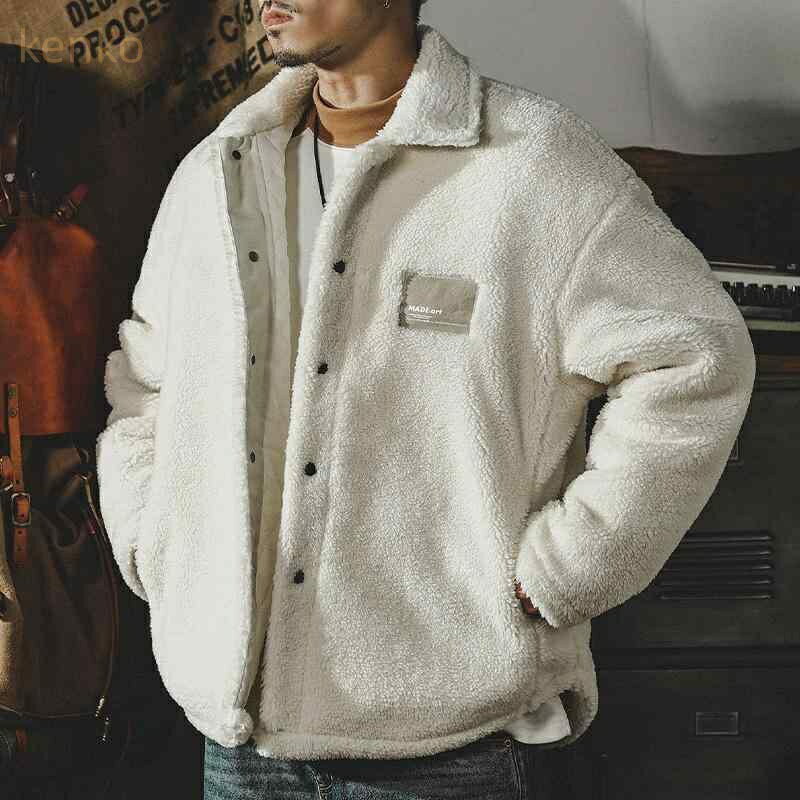 フリースジャケット メンズ 厚手 中綿 ボア アウター ゆったり ルーズフィット 襟付き 防寒 保温 暖かい ストリート カジュアル 普段使い 秋冬