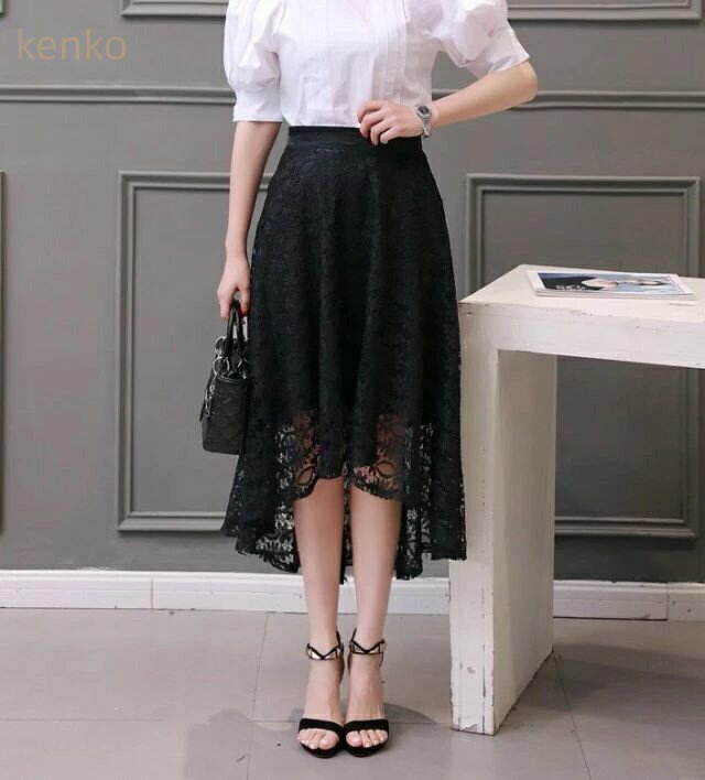フィッシュテールスカート レディース ボトムス スカート 膝下丈 Aラインスカート フレア レース きれいめ カジュアル 黒 総レース 春 夏 秋 フレアスカート エレガント フェミニン 大人可愛い ガーリー お呼ばれ デート服 20代 30代(4)