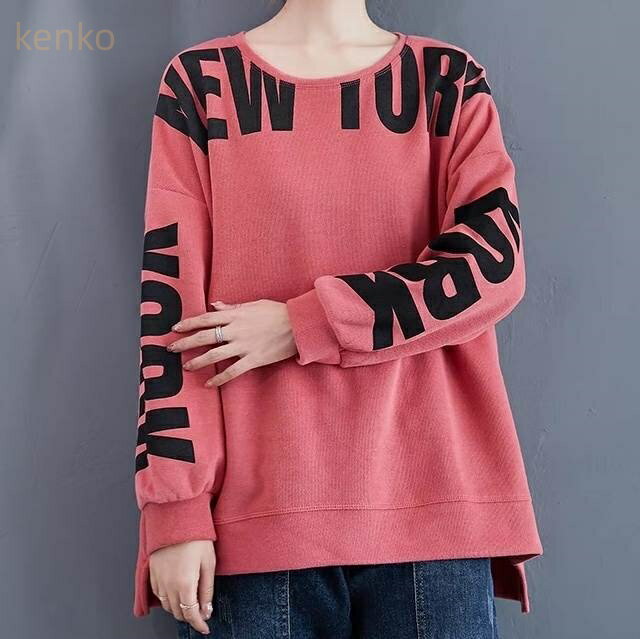 トップス トレーナー プルオーバー レディース 長袖 ラウンドネック オーバーサイズ ストリート 大人可..