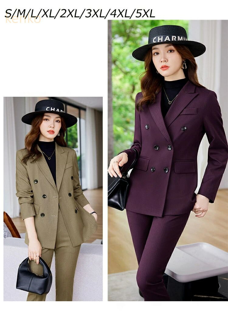 2色 パンツスーツ スーツ 2点セットストライプ 長袖 ジャケット+パンツ ビジネス スリムスーツ おしゃれスーツ ビジネススーツ セレモニースーツ 2つボタン...