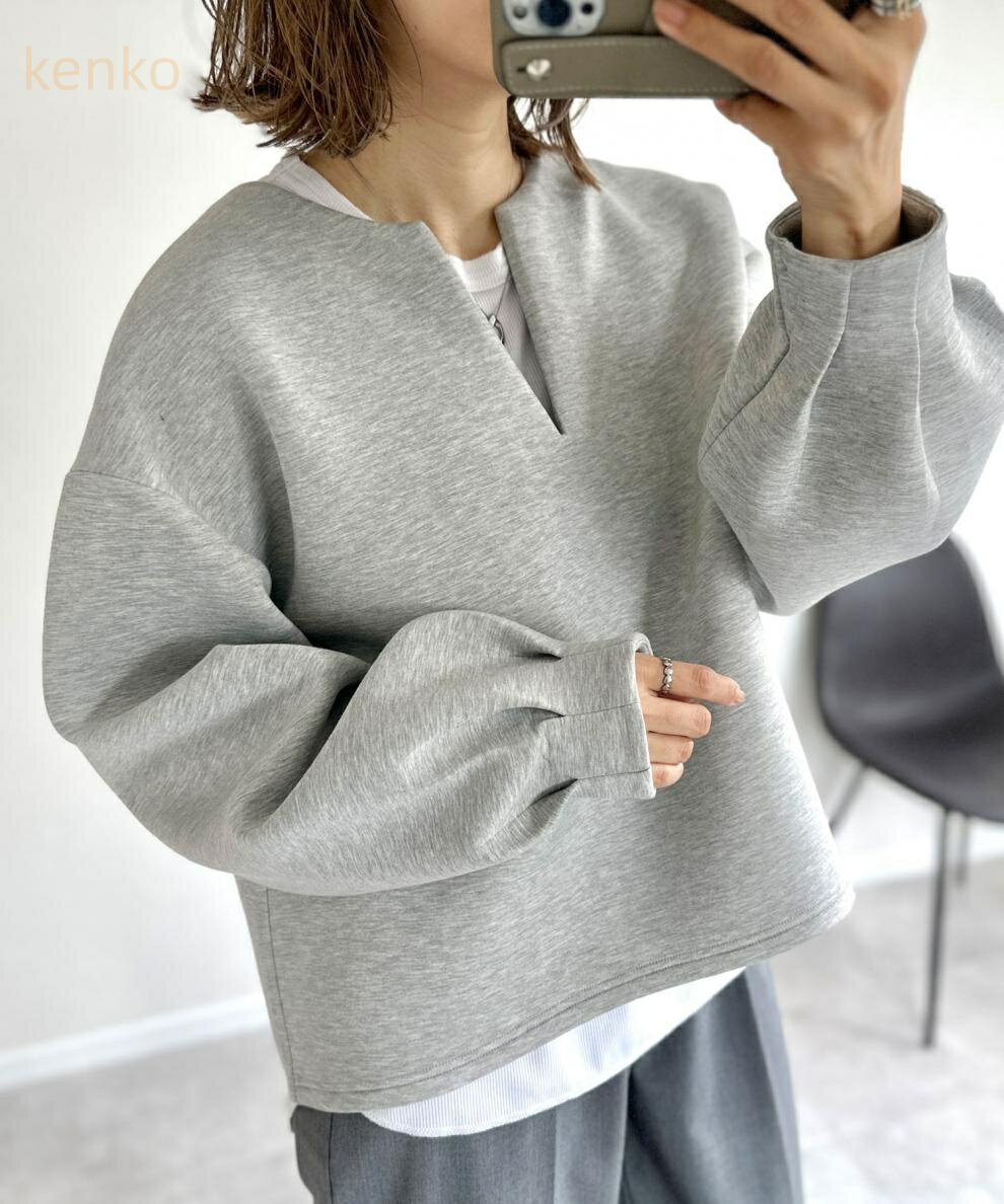 スウェット レディース 長袖 トップス ぽわん袖 ブラウス レディース スウェット vネック トレーナー 長袖 バルーンスリーブ 無地 ゆったり きれいめ トレーナー プルオーバー 体型カバー 着回し 春 秋 冬 3COLOR