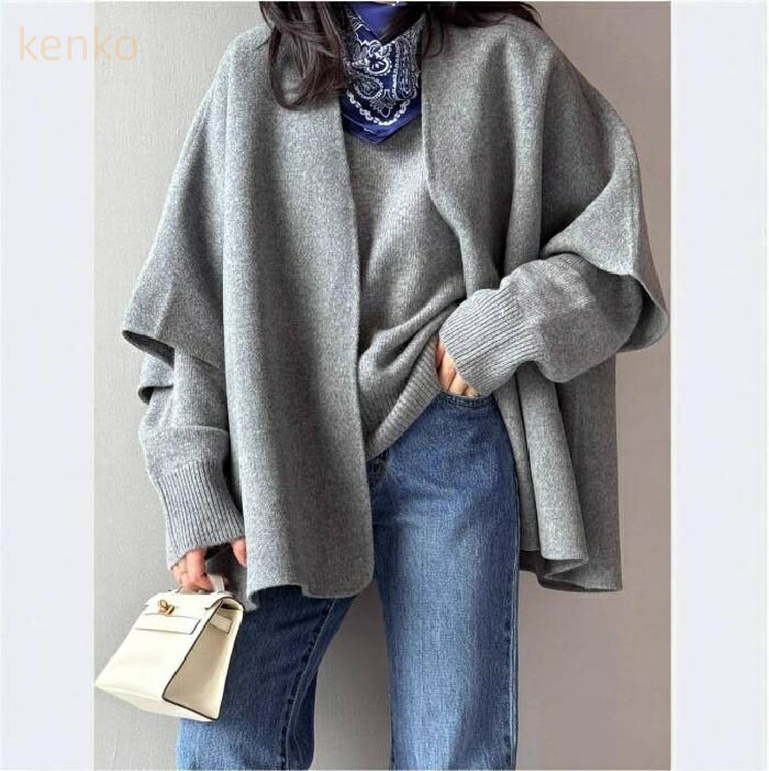 ニット ポンチョ ベスト レディース 大きいサイズ ポンチョ 前開き ニットトップス 春 秋 ニット ポンチョ ベスト Vネック ノースリーブ シンプル 無地 カジュアル レイヤード 重ね着 ゆったり ゆるっと きれいめ お洒落 着回し