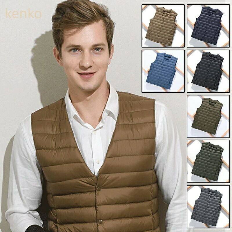 インナーダウンベスト メンズ ライトダウン ジレ 携帯ポーチ付 アウター 暖かい 仕事 通勤 ビジネス 軽登山 ジレ 前開き アウトドア 送料無料