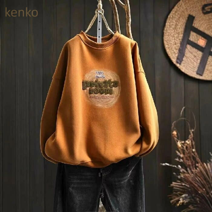 トレーナー レディース 秋 春 長袖 カレッジ 裏起毛 トレーナー Tシャツ ロゴ トレーナー 長袖 大きめ ゆったり トップス 重ね着 レイヤード風 体型カバー シンプル カジュアル 大きいサイズ ゆるっと ビッグシルエット 幅広カフス 着?せ 暖かい あったか 厚手 秋 冬