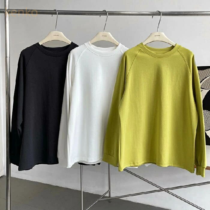 トレーナー レディース 秋 春 長袖 カレッジ 綿 コットン 薄手 Tシャツ カットソー 長袖 大きめ ゆったり トップス 重ね着 レイヤード風 体型カバー シンプル カジュアル 大きいサイズ ゆるっと ビッグシルエット 幅広カフス 着?せ メンズライク 送料無料