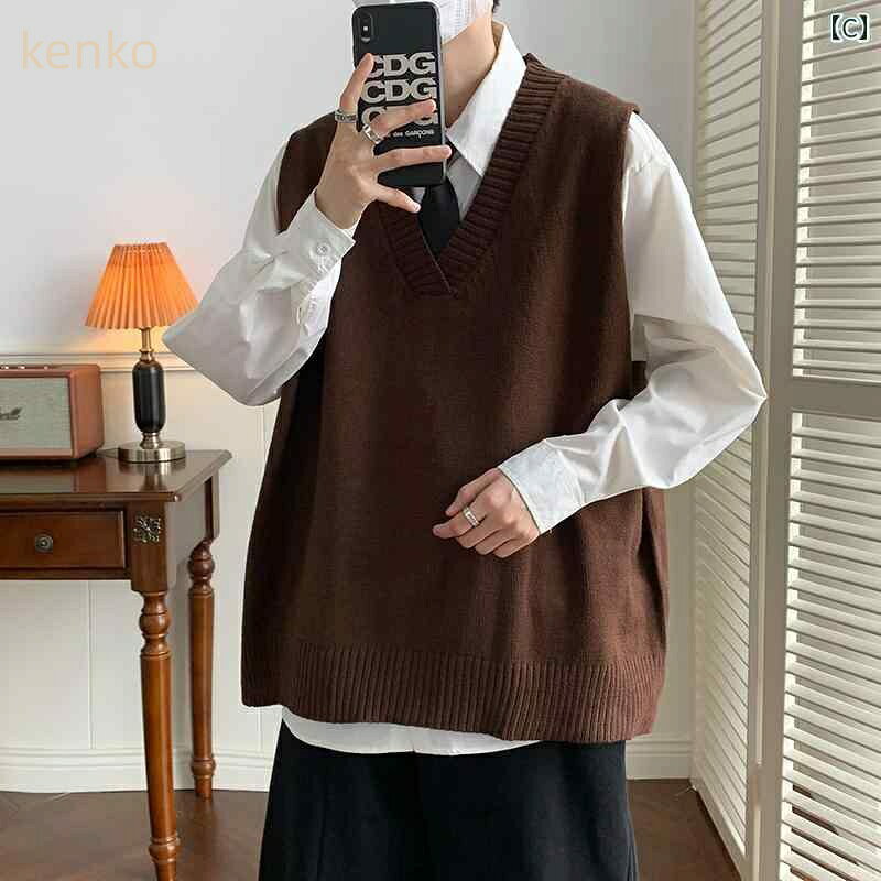 ファッション 春夏 秋冬 かっこいい オシャレ モテ 男性用 紳士服 服 韓国 シンプル 大人 チョッキ ベスト セーター メンズ 春