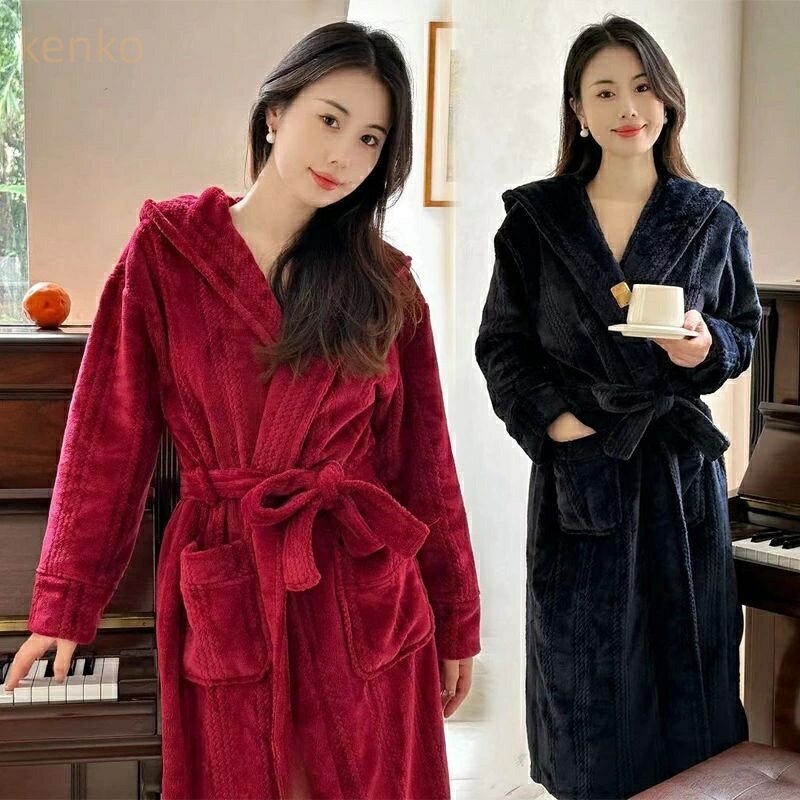 レディース もこもこ 厚手 フラワー 防寒 裏起毛 パジャマ 秋冬 フーデッド ミモレ丈 ルームウェア フランネル タオル地 ママ バ