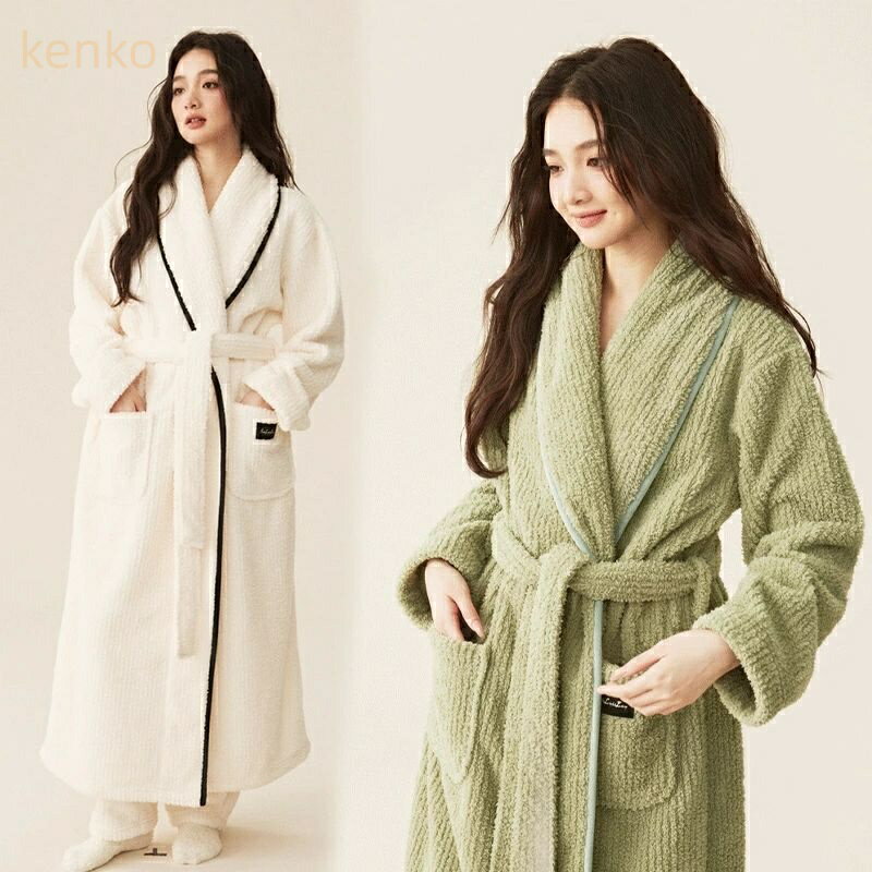 レディース もこもこ 厚手 冬 カップル パジャマ 秋冬 ロング タオル地 ママ バスローブ単品 大きいサイズ 高級 ガウン ルームウ