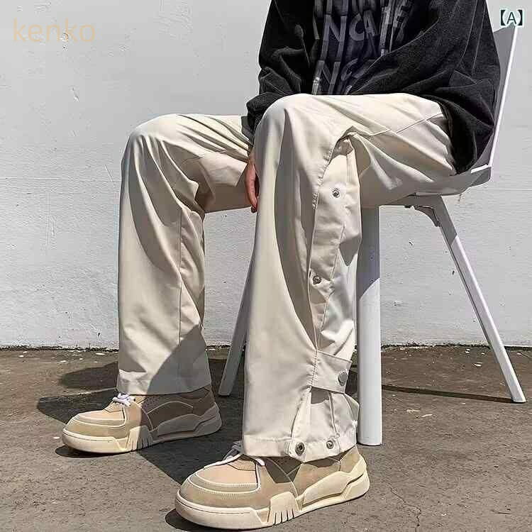 カーゴパンツ メンズ 男性用 アメリカンストリート Vibe系 トレンド ボタン 機能性シェルパンツ 高級感 ゆったり ルーズ ストレート カジュアル ワークパンツ(4)