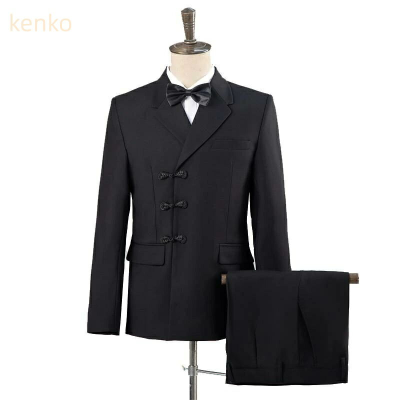 スーツ メンズ 男性用 中国風 レトロ 袴風 セットアップ テーラードカラー シングルブレスト 単 ポリエ..