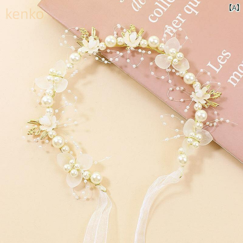 頭飾り キッズ 女の子 花冠 フェイクパール ヘアバンド カチューシャ プリンセス クラウン 王冠 韓国 森ガール風 発表会 結婚式 フラワーガール 記念撮影 手作り