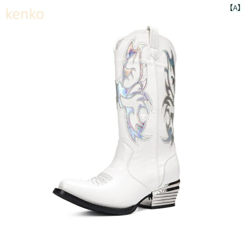 ブーツ 欧米レトロ 刺繍 スパンコール ウエスタン カウボーイブーツ ライダー ジョッキーブーツ 太ヒー..