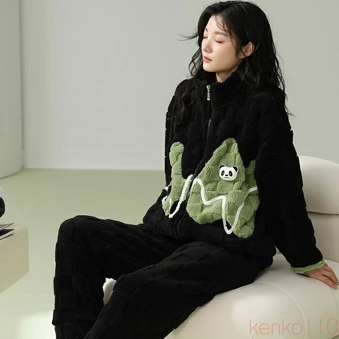 楽天習慣家族【送料無料】ルームウェア 上下セット もこもこ レディース パジャマ 秋 冬 長袖 前開き フランネル 暖かい あったか 裏起毛 部屋着 大きいサイズ 厚手 着る毛布 保暖 防寒