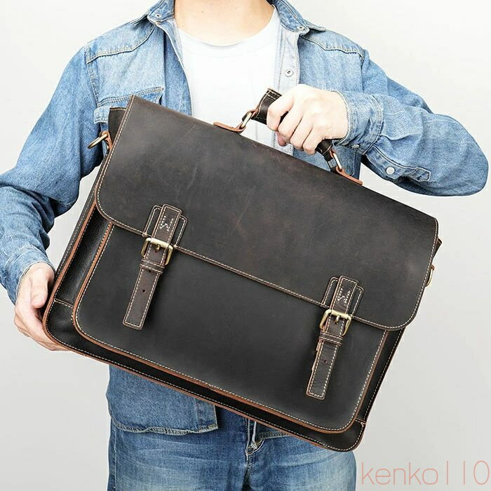 【送料無料】ビジネスバッグ ブリーフケース メンズ 本革 牛革 レザー 2WAY トートバッグ 横型 自立 A4..