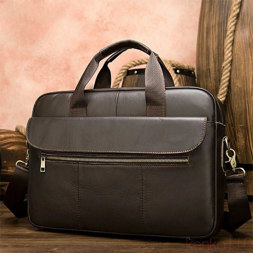【送料無料】ビジネスバッグ ブリーフケース ショルダーバッグ 斜め掛け 大容量 肩掛け 手提げ 本革 厳選牛革 レザー 2WAY ビンテージ メンズ A4対応 15インチPC収納 パソコ(4)