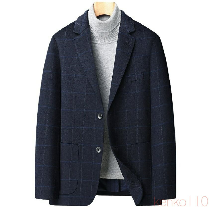 【送料無料】91%ウール ウールコート チェスターコート 9%カシミア スーツ ジャケット チェック柄 厚地 ハーフコート ミドル丈 ビジネスコート ロングコート メンズ アウター