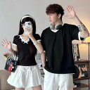 【送料無料】カップル ペア tシャツ ブランド 無地 シンプル カジュアル ワンピース 夏 半袖 ペアルック カップル 春夏 服 メンズ tシャツ 半袖 レディ...