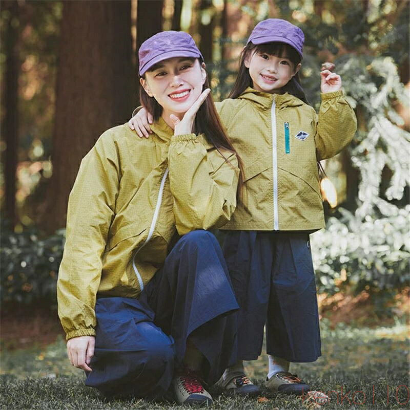 【送料無料】親子 ペアルック アウター 薄手 軽量 キッズ ジャケット アウトドア フーデッド 通気性 撥..