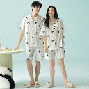 【送料無料】ペア パジャマ 半袖 夏 男女2着 セット 春 パンダ 可愛い ストライプ アニメ セットアップ 抗菌 綿100% ルームウェア 高級 カップル 春...