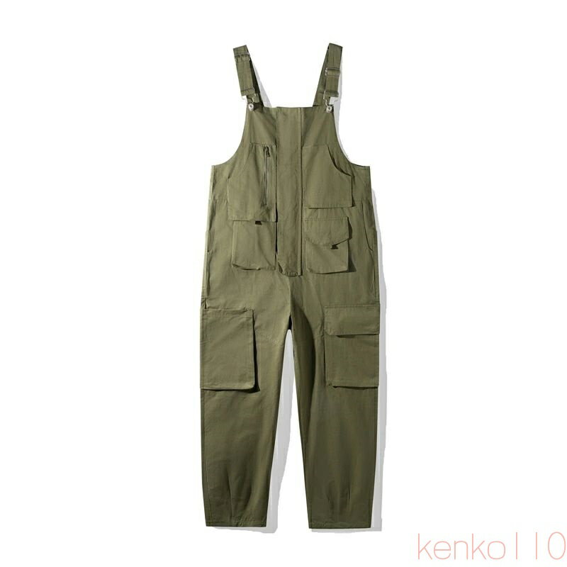 【送料無料】オーバーオール メンズ サロペット ワイド 緑 ストレート 多ポケット 秋 パンツ つなぎ 秋冬 おしゃれ 作業着 オールインワン ボトムス 大きいサイズ 20代 30代
