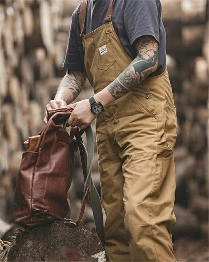 【送料無料】オーバーオール メンズ サロペット ワイド カーキ ポケット レトロ ストレート オールインワン 秋 パンツ つなぎ 秋冬 おしゃれ 作業着 ボトムス 大きいサイズ 2