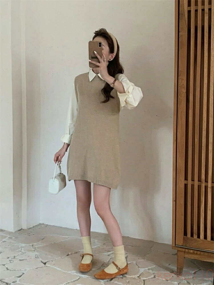 【送料無料】ニット ジレ レディース ベスト 秋冬 クルーネック ロング丈 チュニック プルオーバー ノースリーブ トップス ゆったり 大きい 体型カバー 春 レイヤード 重ね着