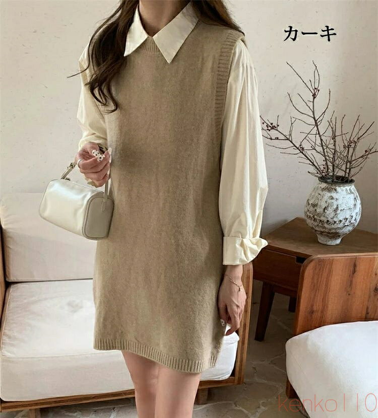 【送料無料】ニット ジレ レディース ベスト 秋冬 クルーネック ロング丈 チュニック プルオーバー ノースリーブ トップス ゆったり 大きい 体型カバー 春 レイヤード 重ね着