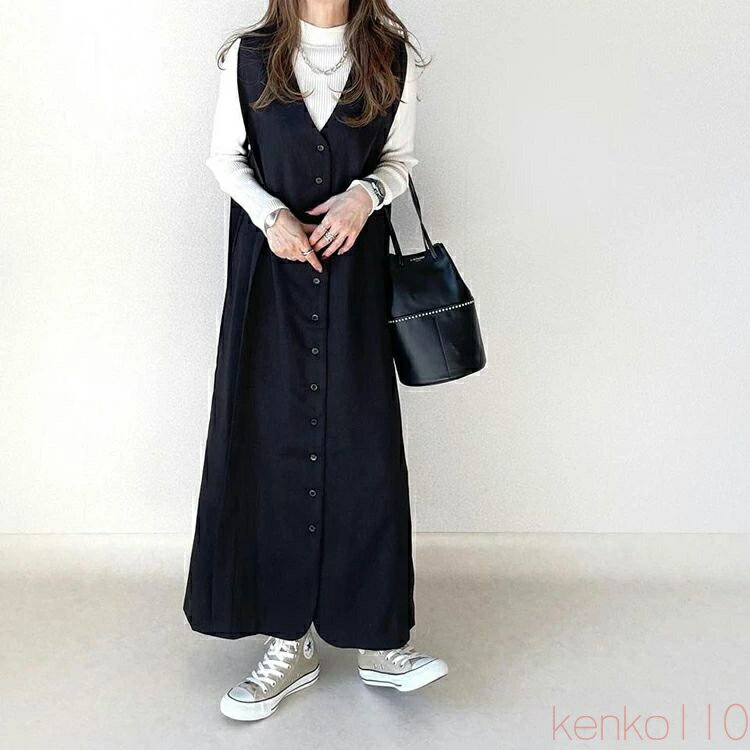 【送料無料】ジャンパースカート レディース キャミソール ゆったり 袖なし細見え ロングジャンスカ 高見え ノースリーブ ボタン 重ねぎ風 ロング丈 きれいめ サロペット ワ