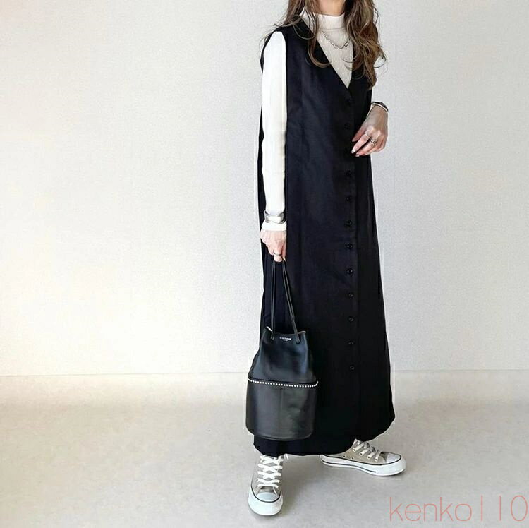 【送料無料】ジャンパースカート レディース キャミソール ゆったり 袖なし細見え ロングジャンスカ 高見え ノースリーブ ボタン 重ねぎ風 ロング丈 きれいめ サロペット ワ