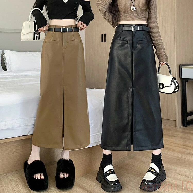 【送料無料】Aラインスカート タイトスカート 秋冬 スリット 光沢感 ゆったり ロング丈スカート 体型カバーフレアスカート 半身スカート 通勤 魅せる コーデ 着痩せ 着回し