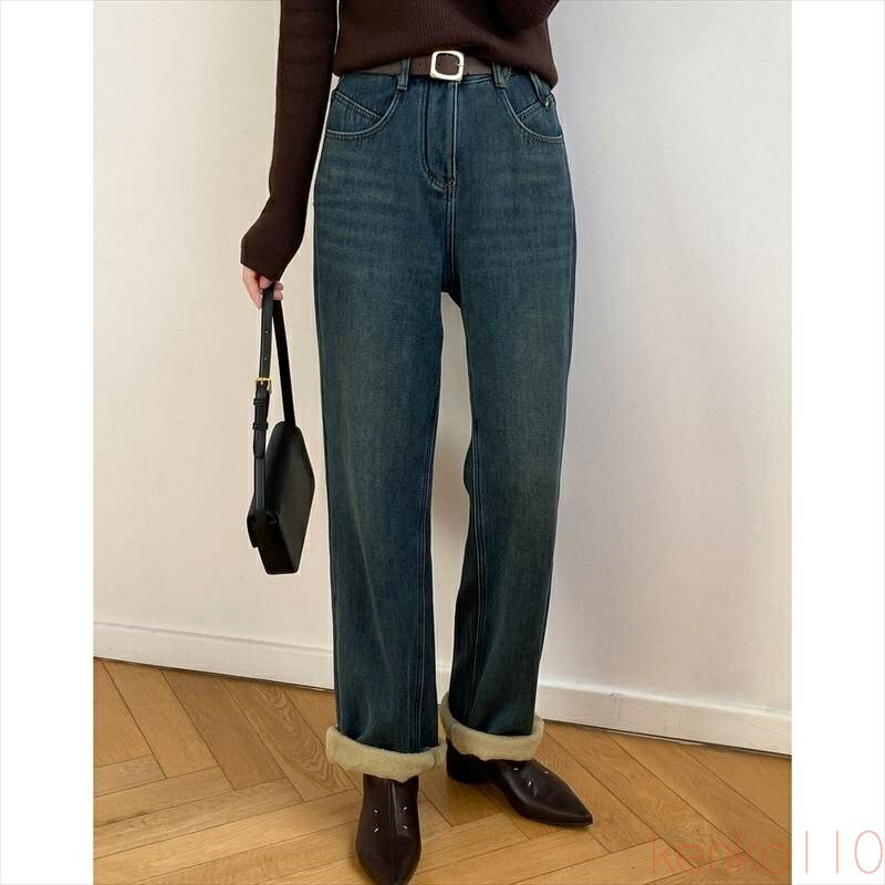 【送料無料】ボトムス パンツ Gパン ズボン デニムパンツ 裏起毛 ブルーデニム ストレートパンツ ジーンズ ジーパン 暖パン 裏ボア シンプル カジュアル こなれ感 ラフ メン(4)