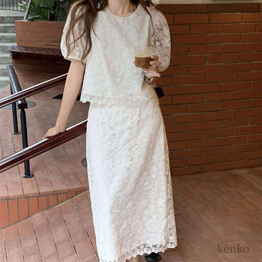 【送料無料】大人可愛い 花柄 ツーピース 透け感 シースルー ラウンドネック パフスリーブ セットアップ レースデザイン フラワー 【送料無料】大人可愛い 花柄 ツーピース 透け感 シースルー ラウンドネック パフスリーブ セットアップ レースデザイン フラワー