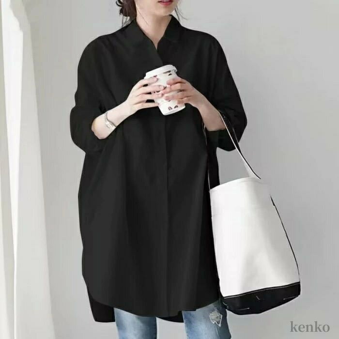 【送料無料】レディース ロングシャツ チュニック 長袖 ゆったり 体型カバー きれいめ シャツワンピース カジュアル 通勤 大人女子 ロング丈