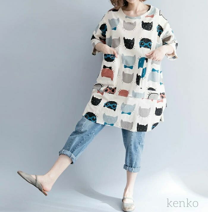 【送料無料】チュニック 長袖 Tシャツ 春夏 夏 ミディアム ブラウス レディース 夏 トップス シャツ tシャツ 綿麻 オーバーサイズ 大きいサイ