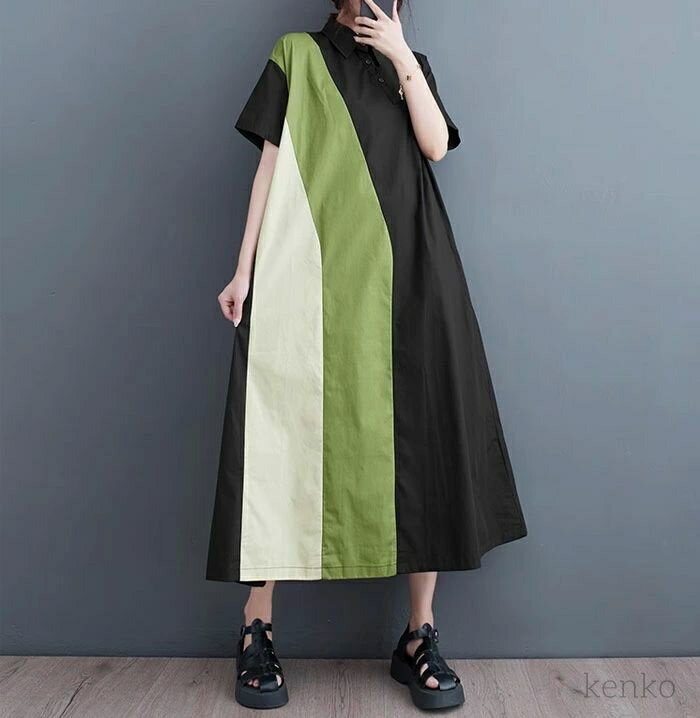 【送料無料】シャツワンピース 春 春夏 大きいサイズ 半袖 マキシワンピース マキシ丈 レディース きれいめ ミモレ丈 無地 ビッグシルエット