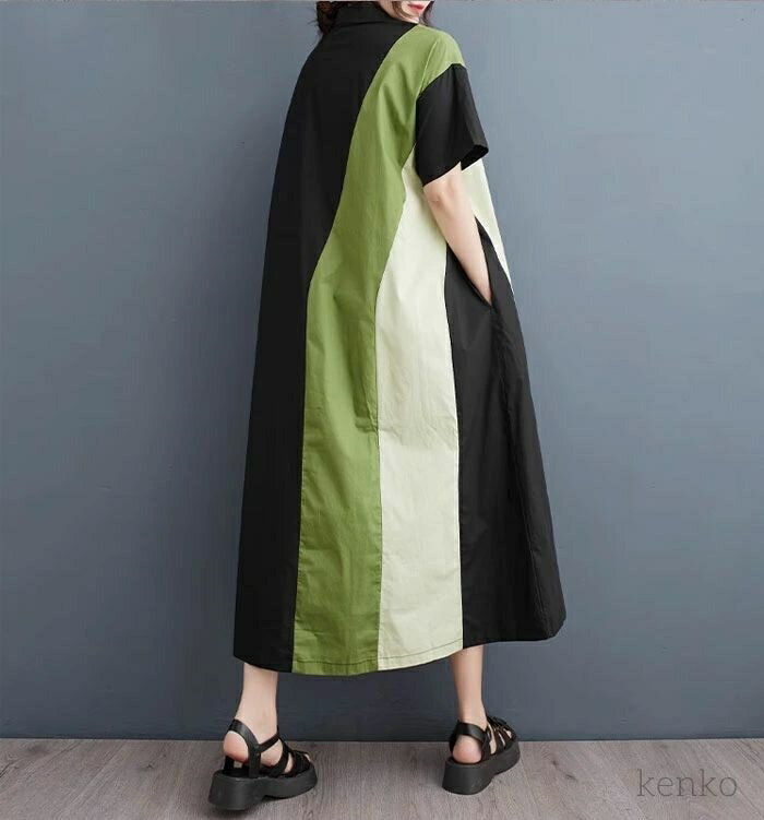 【送料無料】シャツワンピース 春 春夏 大きいサイズ 半袖 マキシワンピース マキシ丈 レディース きれいめ ミモレ丈 無地 ビッグシルエット