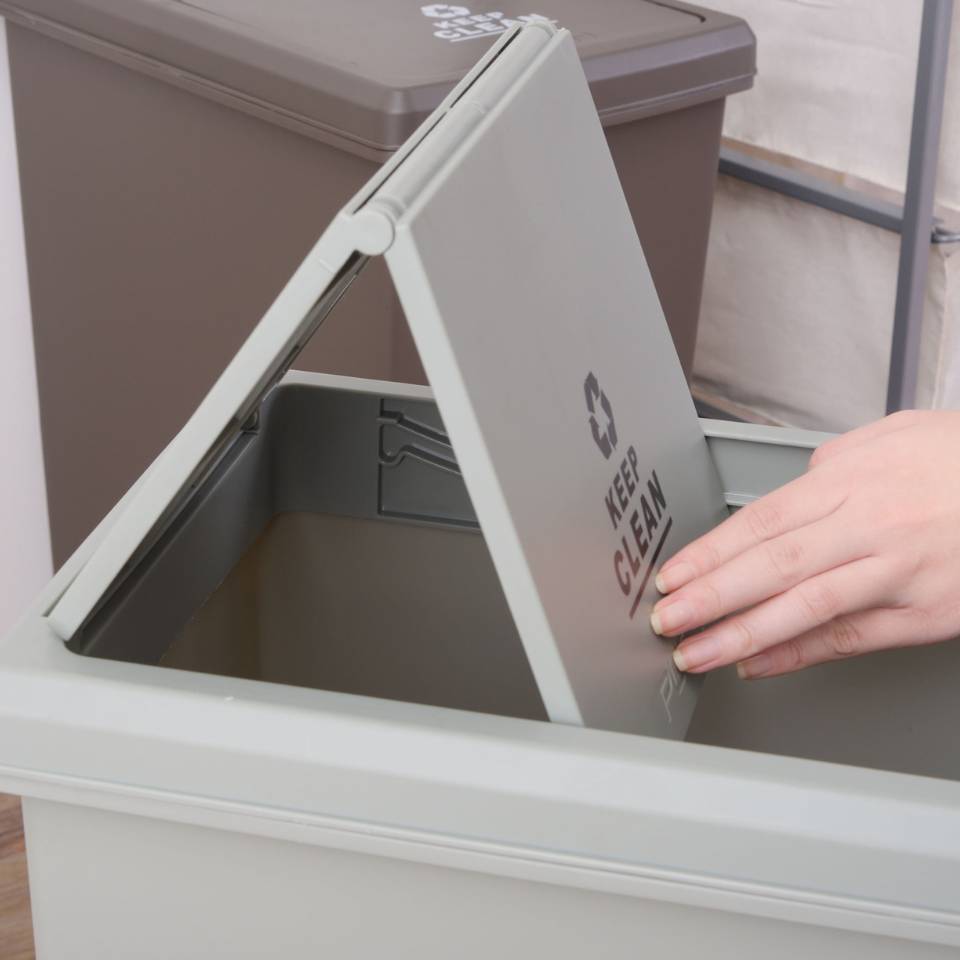 ゴミ箱 30L ダストボックス 屋外 屋内 キャスター付き ポリプロピレン ごみ箱 分別ゴミ箱 キッチン スライドロック式 スライドペール アースカラー ブラウン グリーン ホワイト [3]
