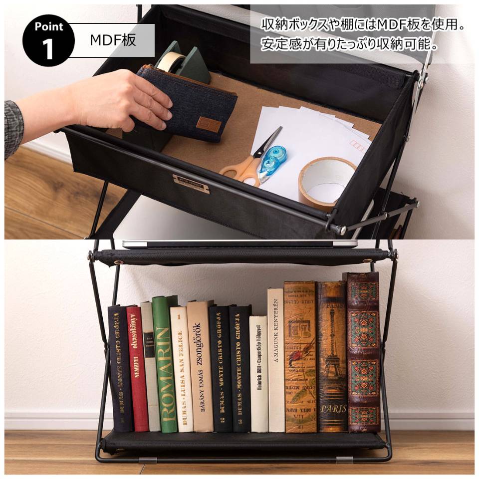 フォールディングラック 折りたたみラック ラック シェルフ 収納 テーブル トレー サイドテーブル アウトドア キャンプ イベント リビング 持ち運び 収納ボックス グリーン ベージュ ミリタリー アーミー ブラック [2]