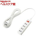 お店TOP＞家電＞情報家電＞電源タップ＞タップ＞エレコム 延長コード 電源タップ 5m 4個口 雷ガード 集中スイッチ付 T-K3A-2450WH (1個入)【エレコム 延長コード 電源タップ 5m 4個口 雷ガード 集中スイッチ付 T-K3A-2450WHの商品詳細】雷サージから電子機器を守る、高性能雷サージ吸収素子を内蔵した、雷ガードタップです。最大サージ電圧12500Vの高性能雷サージ吸収素子(バリスタ)を内蔵していますので、雷によるパソコンやAV機器などの電子機器への被害防止に有効です。※最大サージ電圧12500VはJEC210／212規格に基づく数値です。接続機器を一括でON／OFFでき、待機電力をまとめて節約できる一括スイッチが付いています。差込口には耐熱性に優れたユリア樹脂を使用していますので、万一の発熱の際にも融解しにくく、電気火災の防止に有効です。プラグの刃の根本に絶縁キャップが付いており、トラッキング現象による火災の防止に役立ちます。電源コードには、一般社団法人日本配線システム工業会規格(JWDS0010)に適合した二重被ふくコードを採用していますので、断線や被ふく破れによる感電・火災の防止に有効です。狭い場所でも配線しやすい180度スイングプラグを採用しています。【規格概要】・本体差込口形状：2ピン・本体差込口個数：4個口・プラグ仕様：2ピン・スイングプラグ・コード長：5.0m・定格：125V・15A・1500W【ブランド】エレコム(ELECOM)【発売元、製造元、輸入元又は販売元】エレコムリニューアルに伴い、パッケージ・内容等予告なく変更する場合がございます。予めご了承ください。エレコム541-8765 大阪市中央区伏見町4丁目1番1号 9F0570-084-465広告文責：楽天グループ株式会社電話：050-5577-5042[生活家電/ブランド：エレコム(ELECOM)/]